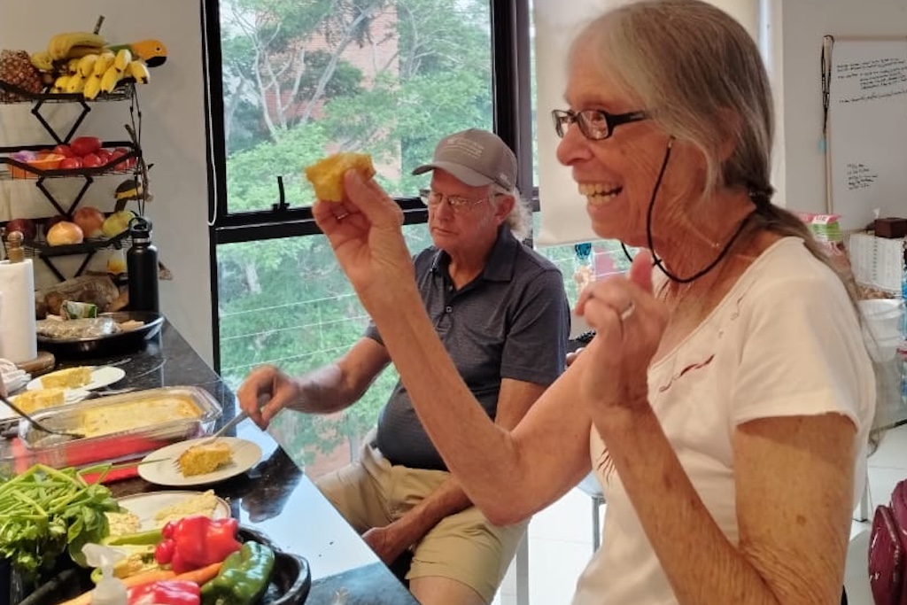 cooking-eating-happy tasting at cooking class